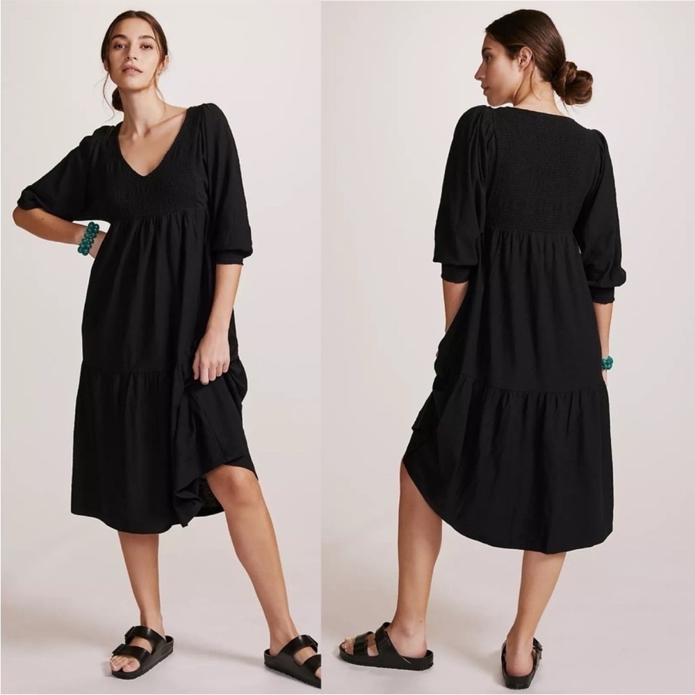 Nation LTD Rona Smocked House Dress Sz L Black